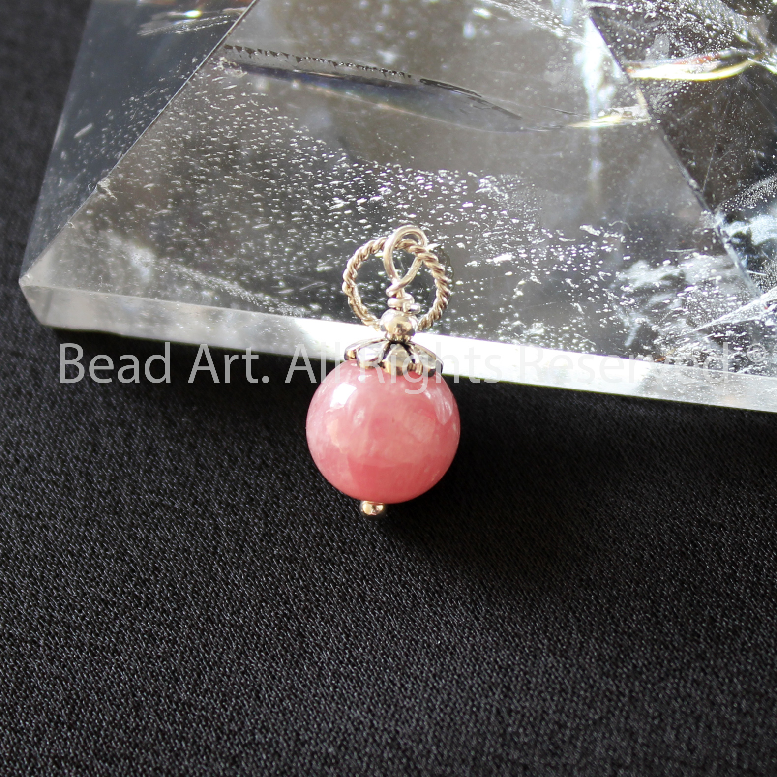 Mặt Dây Chuyền Đá Đào Hoa Tự Nhiên Màu Hồng, Rhodochrosite Loại AA Và Bạc 925, Trang Sức Phong Thuỷ, Mệnh Hoả, Thổ - Bead Art