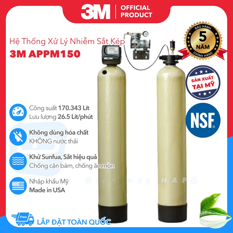 [GIAO LẮP TOÀN QUỐC] Hệ Thống Xử Lý Sắt &amp; Kim Loại Nặng 3M APPM150 Công Suất 170.343 Lít, Lưu Lượng 26.5 Lít/Phút, Phù Hợp Mọi Nguồn Nước Đầu Vào, Nước Giếng Khoan, 3MAPPM150 Vận Hành Tự Động Và Tiết Kiệm Nước - Nhập Khẩu Mỹ, Hàng Chính Hãng 3M