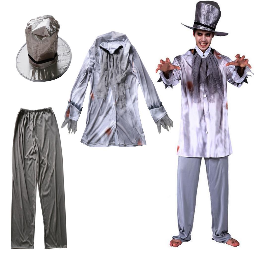 Zombie Gentlemen Costume Hat Set Adult Groom Halloween Fancy Dress