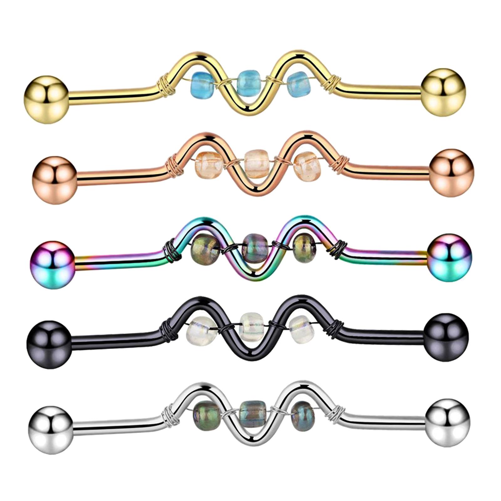 5Pcs Multi Ear Ring Bar Barbell Body Piercing Jewelry Ear Studs Crystal Beads