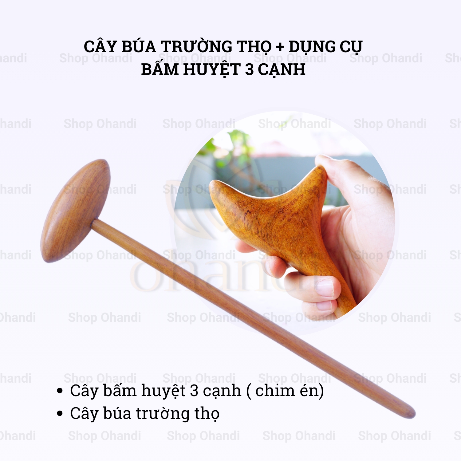 Combo Cây Búa Gõ Huyệt Trường + Thọ Cây Bấm Huyệt Tam Giác