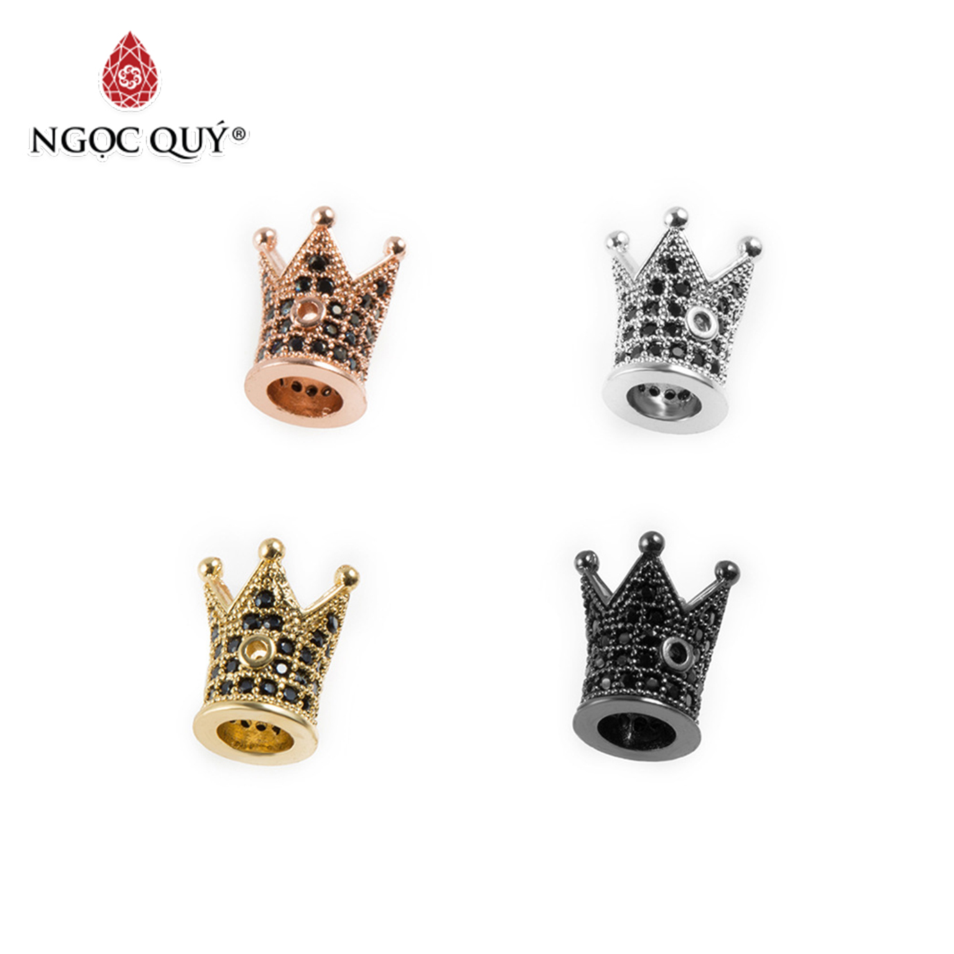 Combo 6 cái charm hợp kim vương miệng dài đính đá đen - Ngọc Quý Gemstones