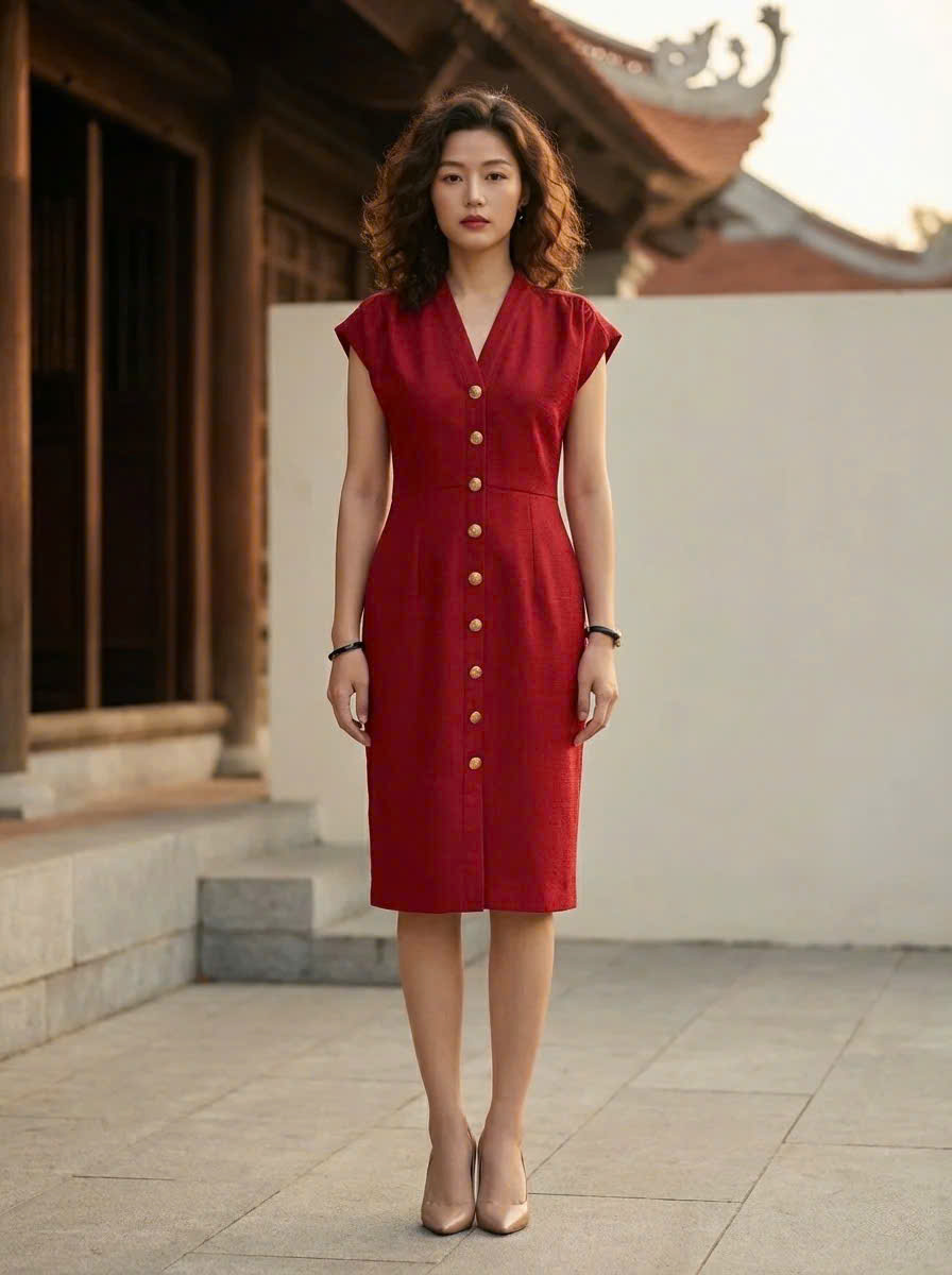 Đầm Ôm Body Tweed Đỏ Dự Tiệc thời trang thiết kế Hity Dre084