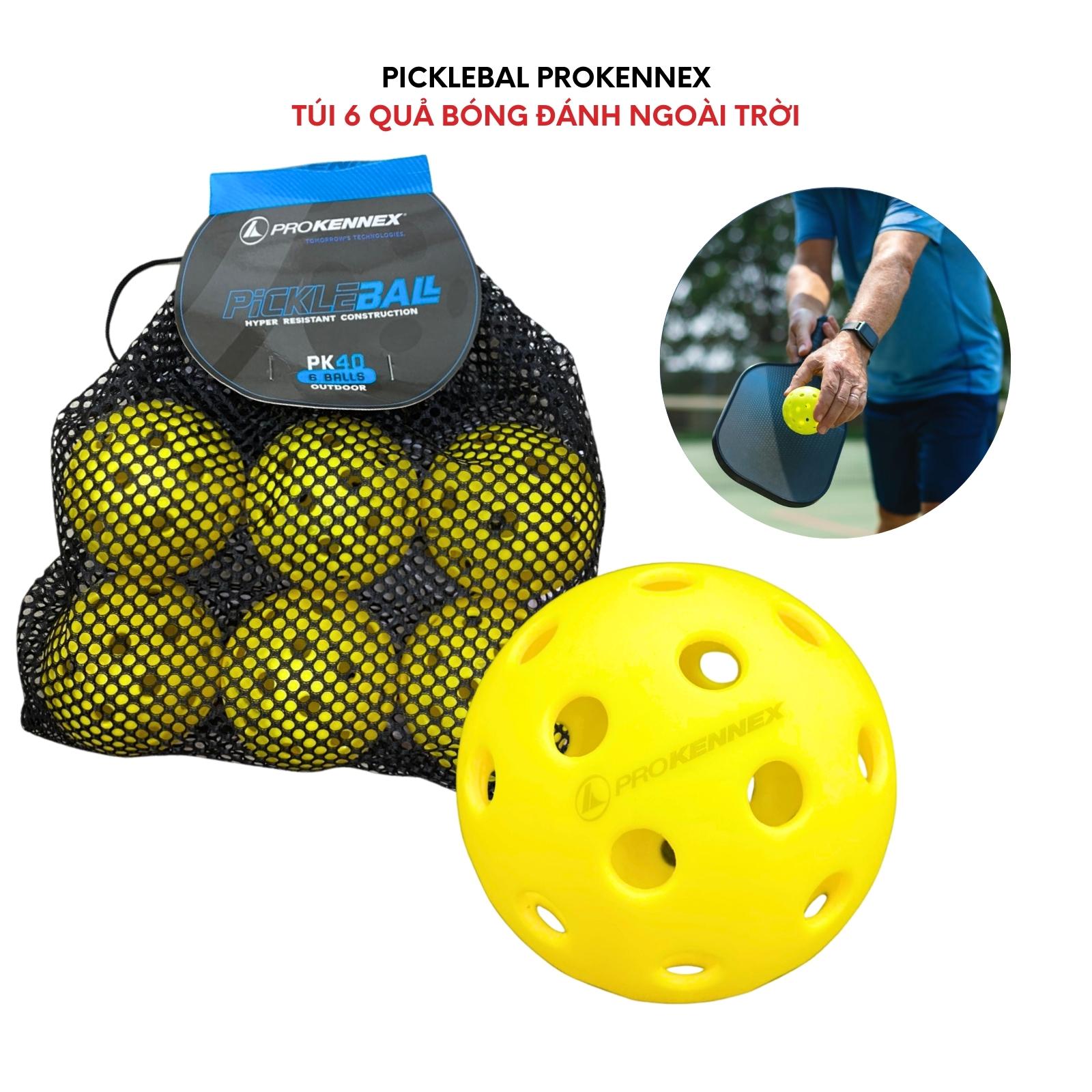 Bóng Pickleball ProKennex trong nhà ngoài trời chất lượng set 6 quả xoay bền thi đấu, bóng pickleball Prokennex lẻ, túi vợt Pickleball đen chất lượng