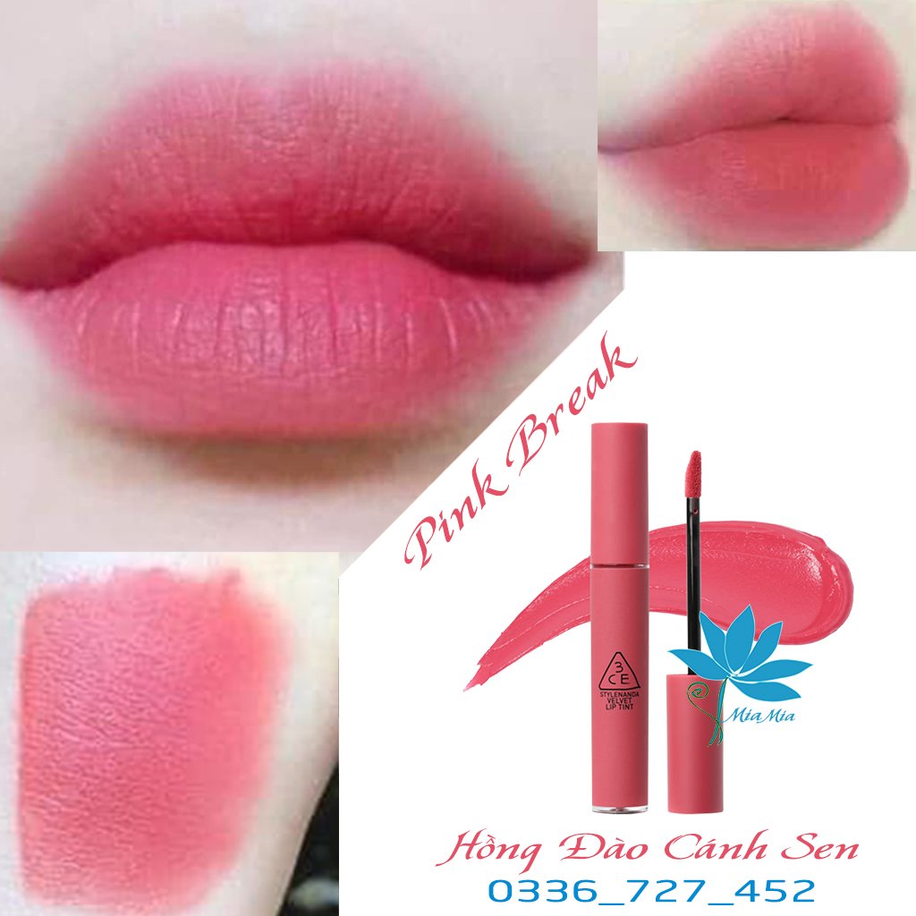 Son 3CE Velvet Lip Tint Pink Break – Màu Hồng Đào Bền Màu Lâu Trôi [CAM KẾT NHẬP KHẨU CHÍNH HÃNG 100%]