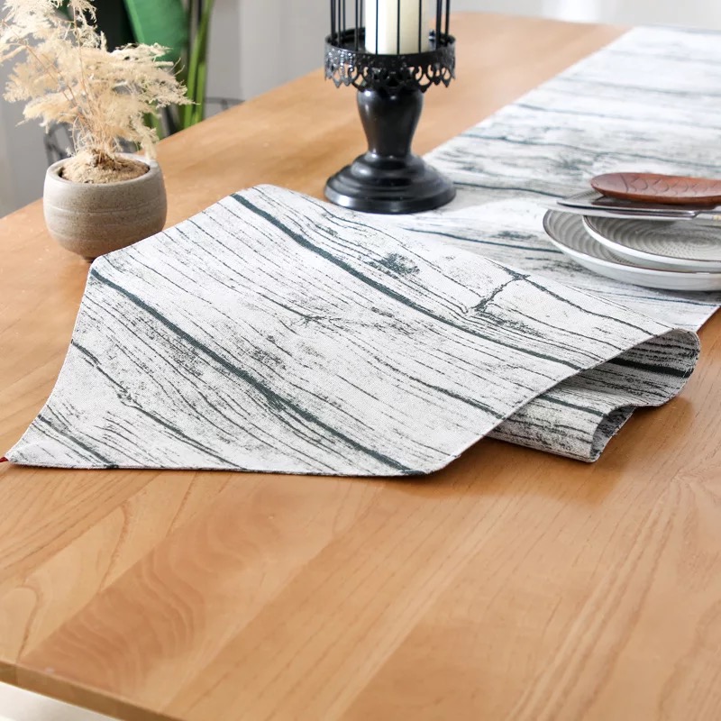 Khăn trải bàn table runner vải bố - Họa tiết vân gỗ - mẫu E10