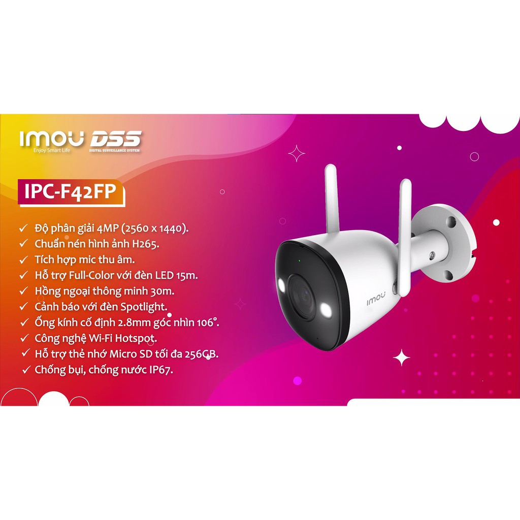Camera wifi Imou-F42FP Có Màu Ban Đêm 4.0MP Siêu Nét  FULLCOLOR 24/7 , CHỐNG NƯỚC IP67 tích hợp đèn Spotlight (tặng kèm đầu đọc thẻ nhớ cao cấp) - Hàng nhập khẩu
