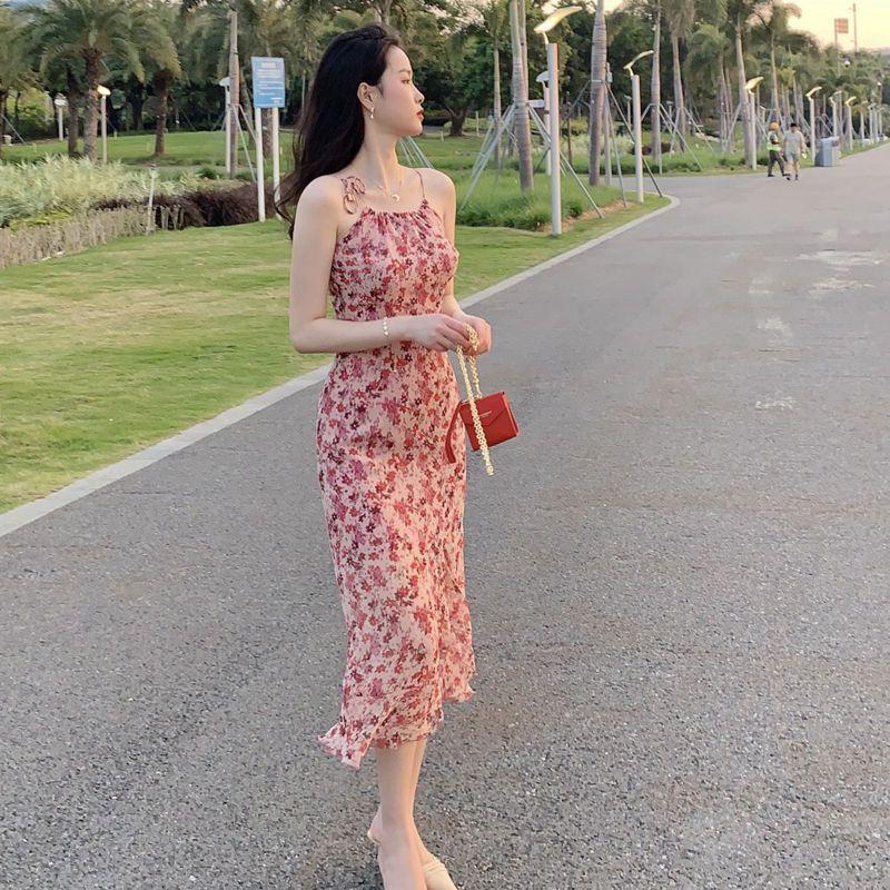 DIYIWEI Váy lụa trắng, váy lụa hoa, váy dài mùa hè 2023.
