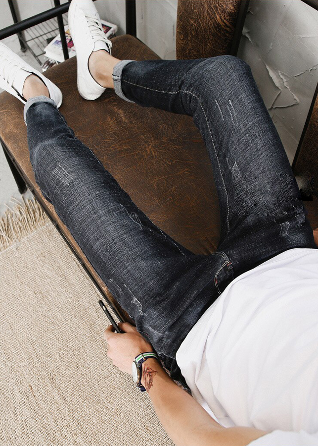 Quần Jeans Nam Đen Xước Nhẹ DENXUOC52 - Đen Xước