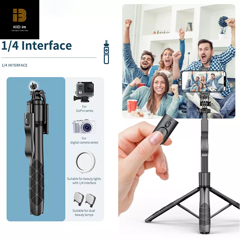 Gậy chụp hình Selfie Tripod CYKE kéo dài 153cm xoay 360 độ tích hợp điều khiển không dây bluetooth kèm đèn Led có thể tháo rời, đầu có vít 1/4&quot;-Hàng chính hãng