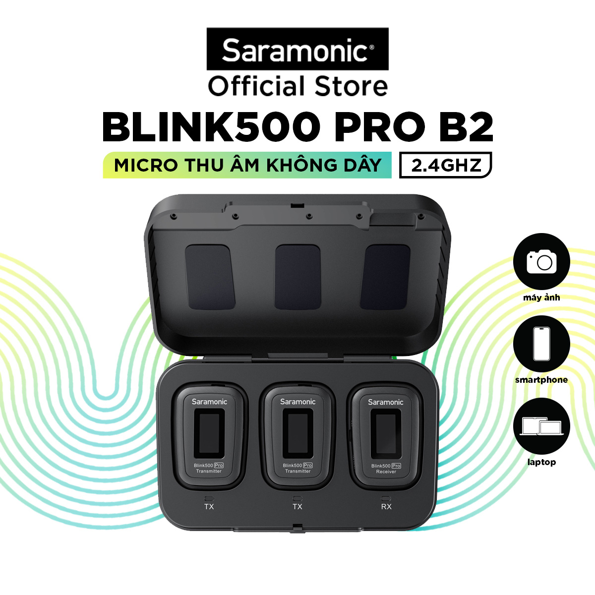 Bộ Micro Thu Âm Không Dây Cho Máy Ảnh &amp; Điện Thoại Thông Minh Saramonic Blink500 Pro B2 - Livestream / Phỏng Vấn / Quay Video - Hàng Chính Hãng Bảo Hành 24 Tháng