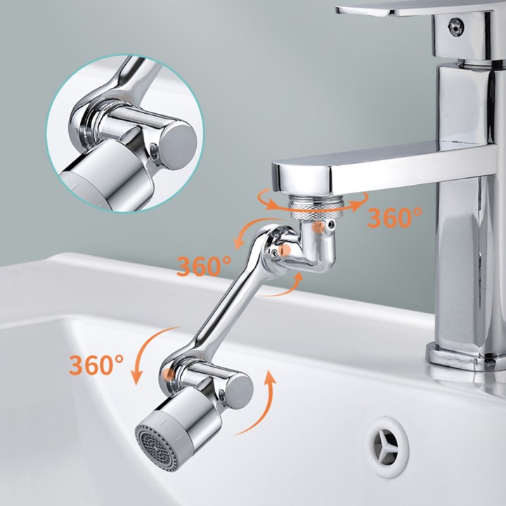 Đầu nối vòi nước thông minh xoay 1080 độ -Vòi nước lắp chậu rửa bát chén inox cao cấp với 2 chế độ nước