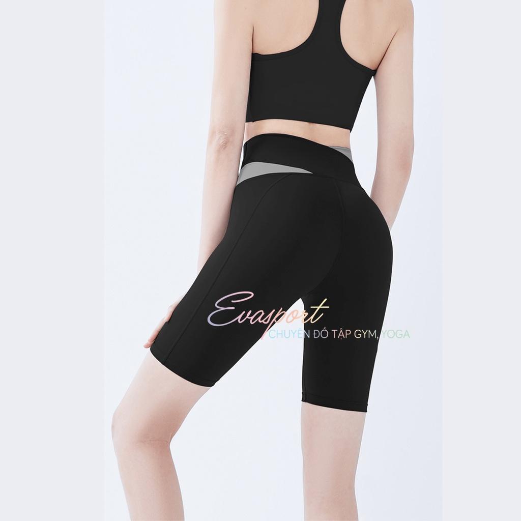 Set bộ đồ tập gym nữ gồm áo bra quần legging đùi chéo, yoga, aerobic, zumba chạy bộ, vải thun thoáng mát tôn vòng 3 Eva