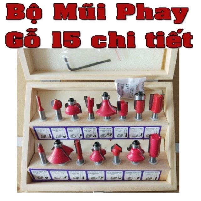 Bộ mũi phay gỗ 15 chi tiết chân 6.35mm