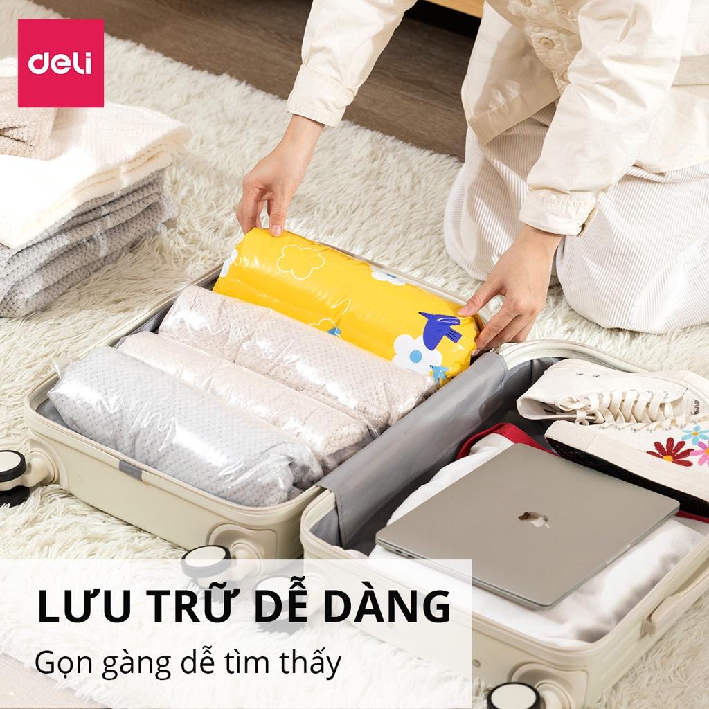 Túi Hút Chân Không Đựng Quần Áo, Chăn Ga Gối, Thú Bông Dạng Cuộn Ép Sắp Xếp Vali Deli - Tiết Kiệm Diện Tích Khi Đi Du Lịch, Loại Dày Cao Cấp 2 Lớp Khoá Zip Deli