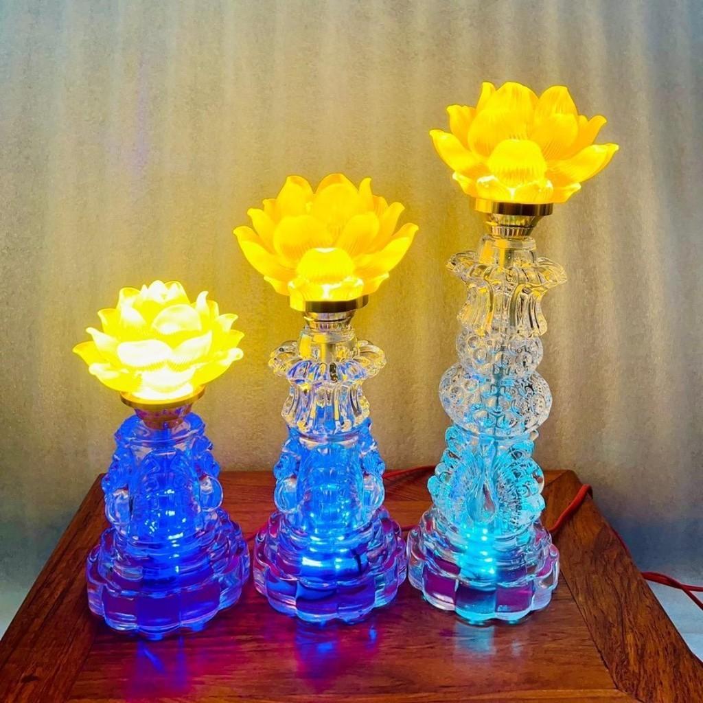 Đèn thờ hoa sen RỒNG VIỆT, Đèn thờ thân thuỷ tinh ánh sáng vàng cao cấp