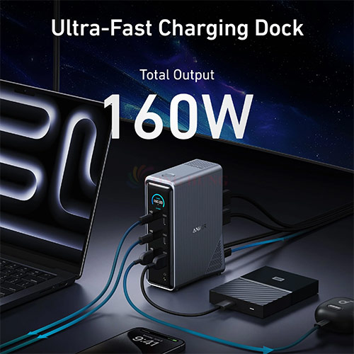 Bộ sạc nhanh Anker Prime Charging Docking Station 14-in-1 4USB 3Type-C Dual 4K Display 160W A83B6 - Hàng chính hãng