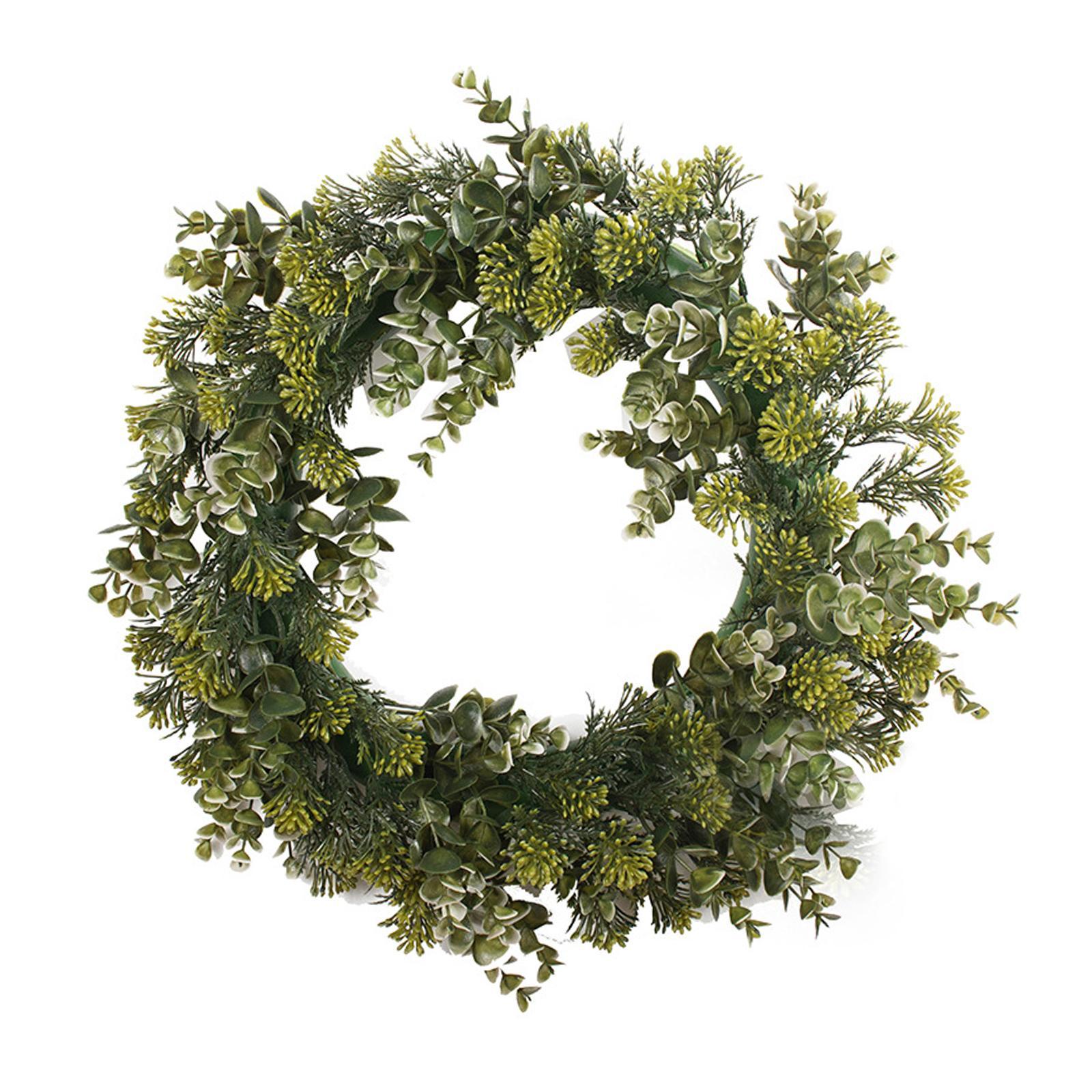 Green Leaves Wreath 16" Green Garland Round for Patio Front Door Party