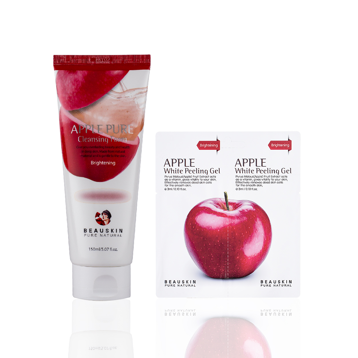 Combo sữa rửa mặt làm sạch sâu Apple Pure Cleansing Foam và Tẩy da chết sáng da sạch mụn Apple White Peeling Gel Minisize