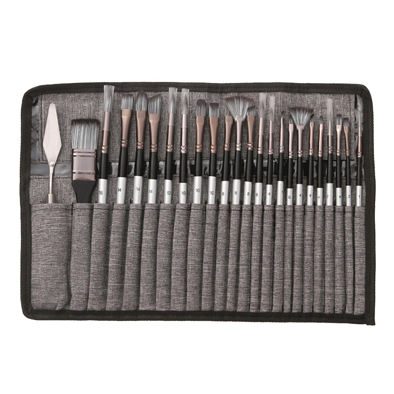 24Pcs Artist Paint Brushes Set Art Acrylic Oil Paintings Gray Storage Bag