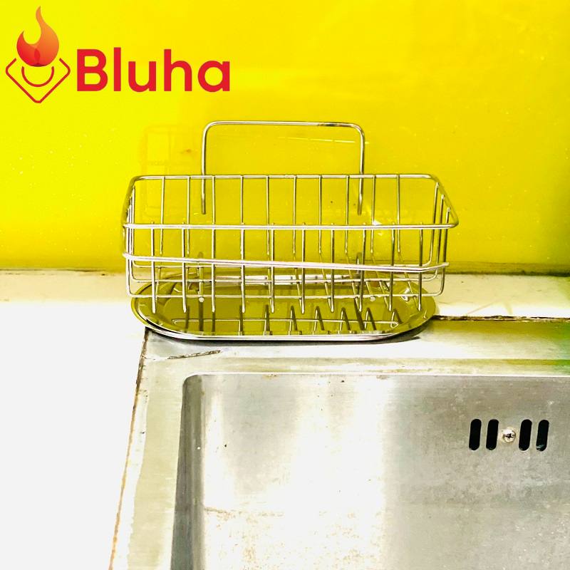 Giá để Giẻ Rửa Bát Dán Tường Inox KRC4 - Giỏ treo đồ rửa chén Kèm Khay Hứng Nước và Thanh phơi khăn tiện dụng không han rỉ