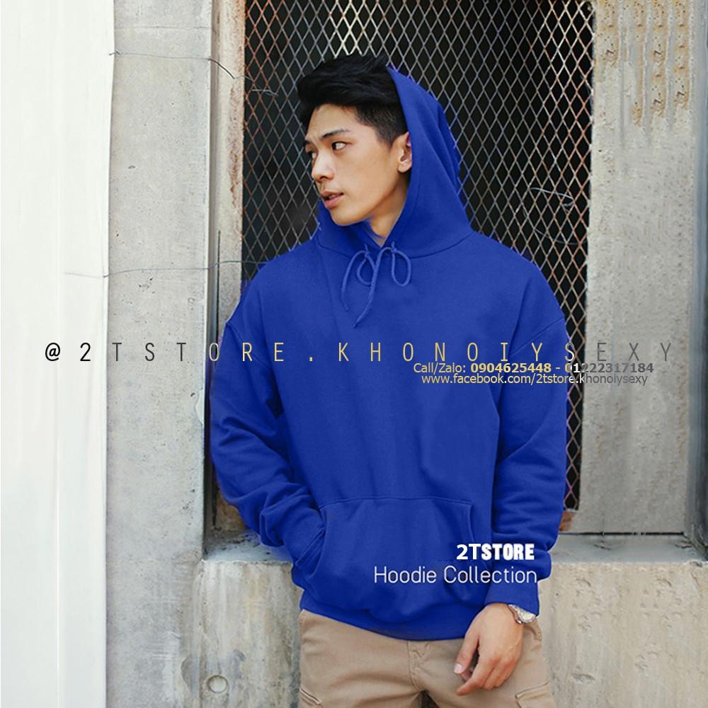 Áo hoodie unisex 2T Store H03 màu xanh dương navy khoác nỉ chui đầu nón 2 lớp dày dặn chất lượng đẹp