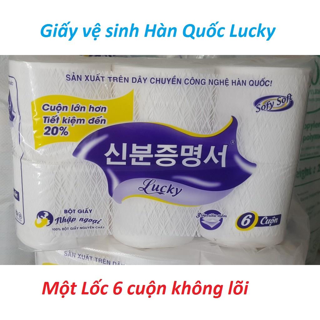 TÚI 6 CUỘN GIẤY LUCKY HÀN QUỐC SIÊU MỊN - KHÔNG LÕI