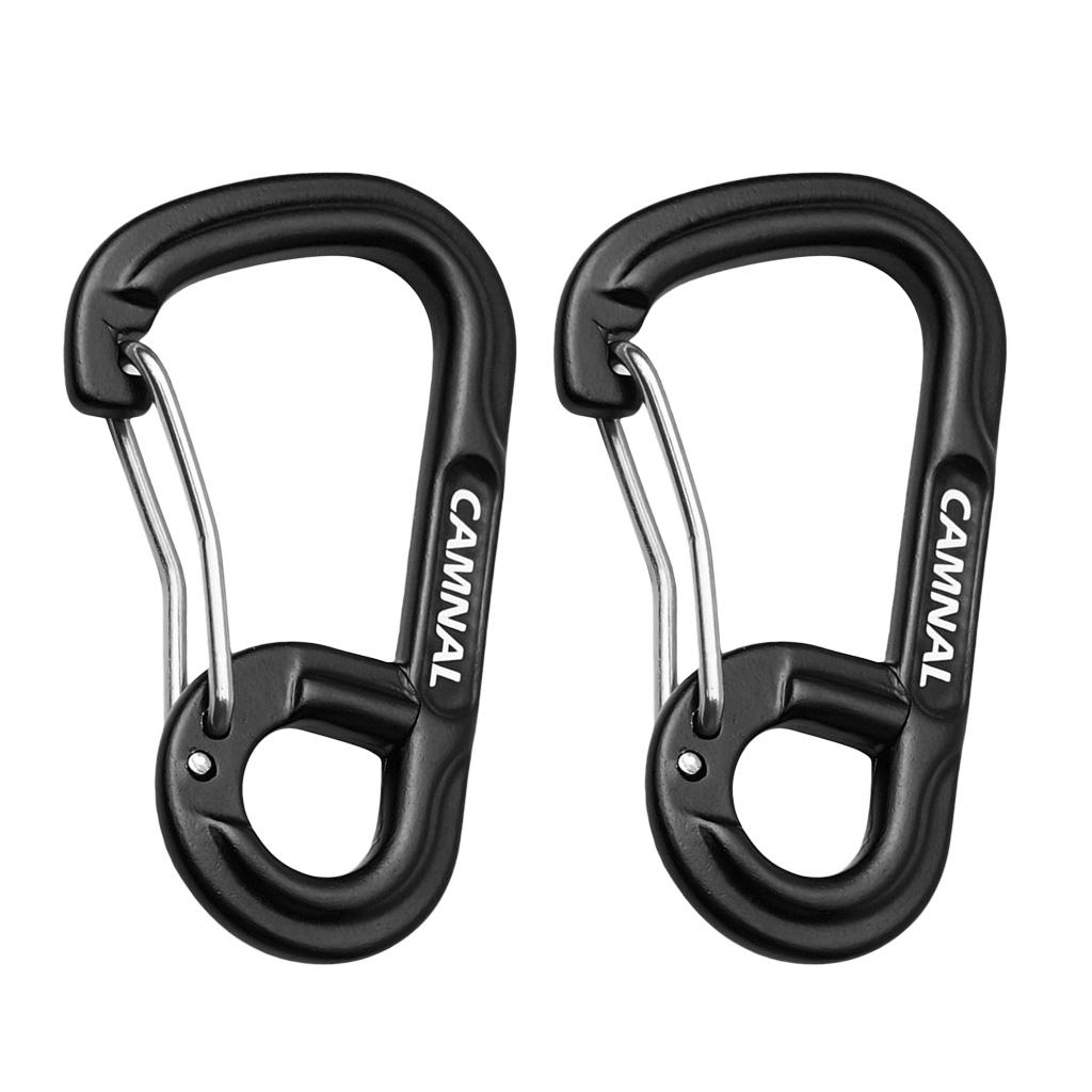 2Pcs Aluminum Alloy Key Buckle Snap Spring Clip Hook Carabiner Keychain Black