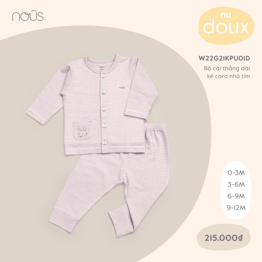 Bộ Quần Áo Dài Cài Thẳng Nous MàuTrắng Chất Liệu Nu Doux (Size Từ 12-18 Tháng Đến 18-24 Tháng)