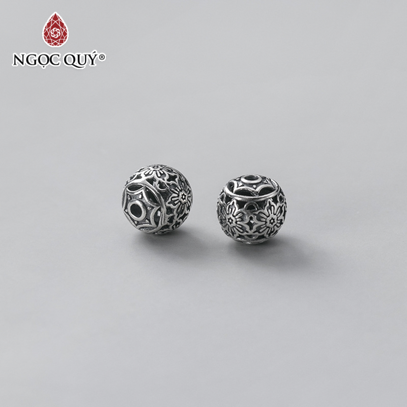 Charm bạc hình cầu hoa văn xỏ ngang - Ngọc Quý Gemstones