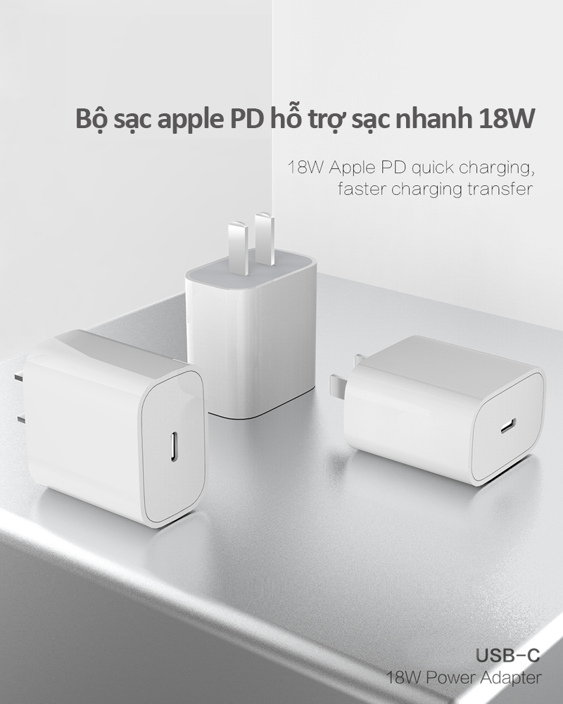 Bộ cốc sạc kèm theo dây sạc dẹt Lightning hỗ trợ sạc nhanh 18W dành cho các dòng máy iPhone cao cấp NO6-IP