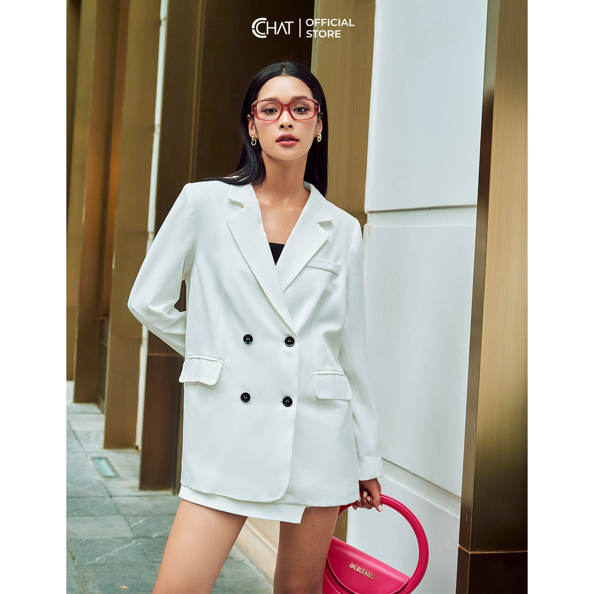 Áo Blazer Nữ CCHAT Kiểu Hai Túi Ngực Chất Tuytsi Cao Cấp 22EHS2002ST