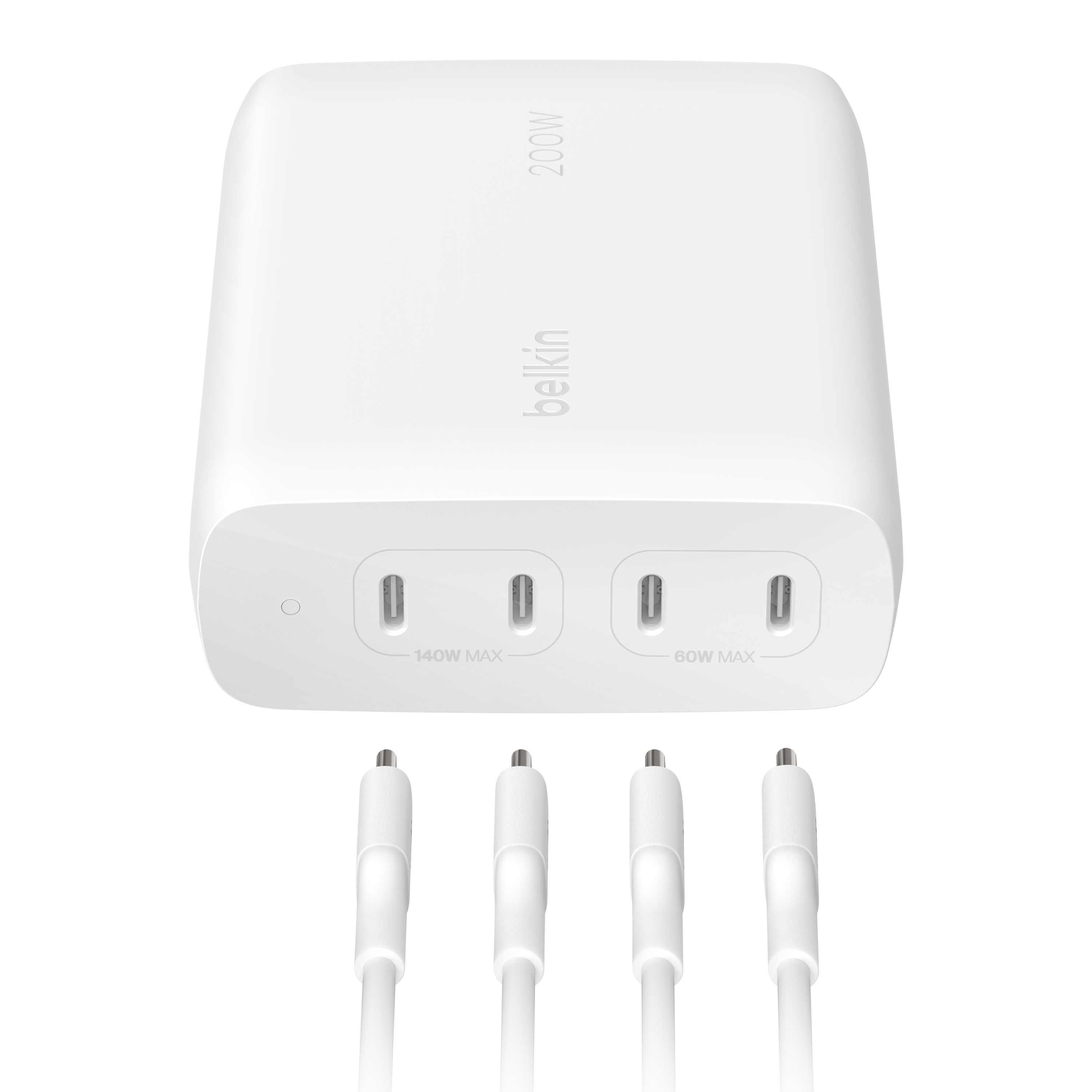Adapter sạc nhanh 200WBelkin 4 cổng USB-C PD 3.0 GaN màu trắng - Hàng chính hãng