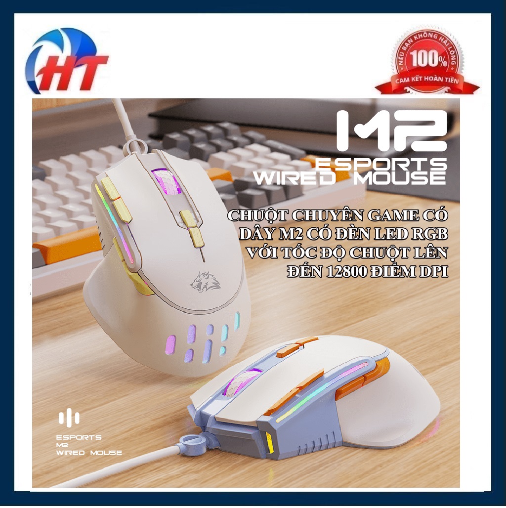 CHUỘT CHƠI GAME CÓ DÂY M2 GỒM 9 NÚT BẤM TIỆN LỢI KÈM ĐÈN LED RGB VỚI TỐC ĐỘ LÊN ĐẾN 12800DPI-HT