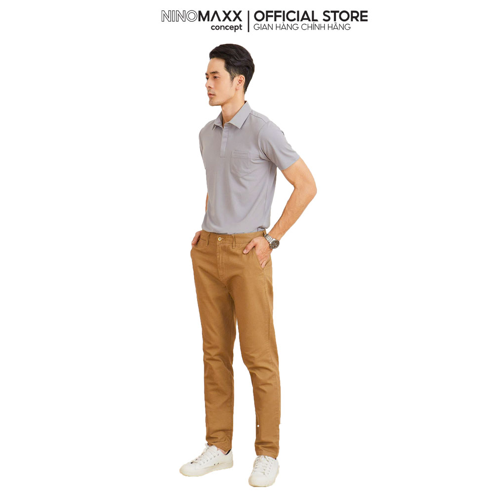 N&amp;M CLUB Áo Polo Nam Tay Ngắn Cổ Sơ Mi dấu nút chất liệu sợi Cafe xám nhạt 2103054