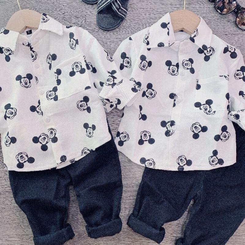 BÁN SỈ SET ÁO TRẮNG MICKEY DÀI TAY BÉ TRAI