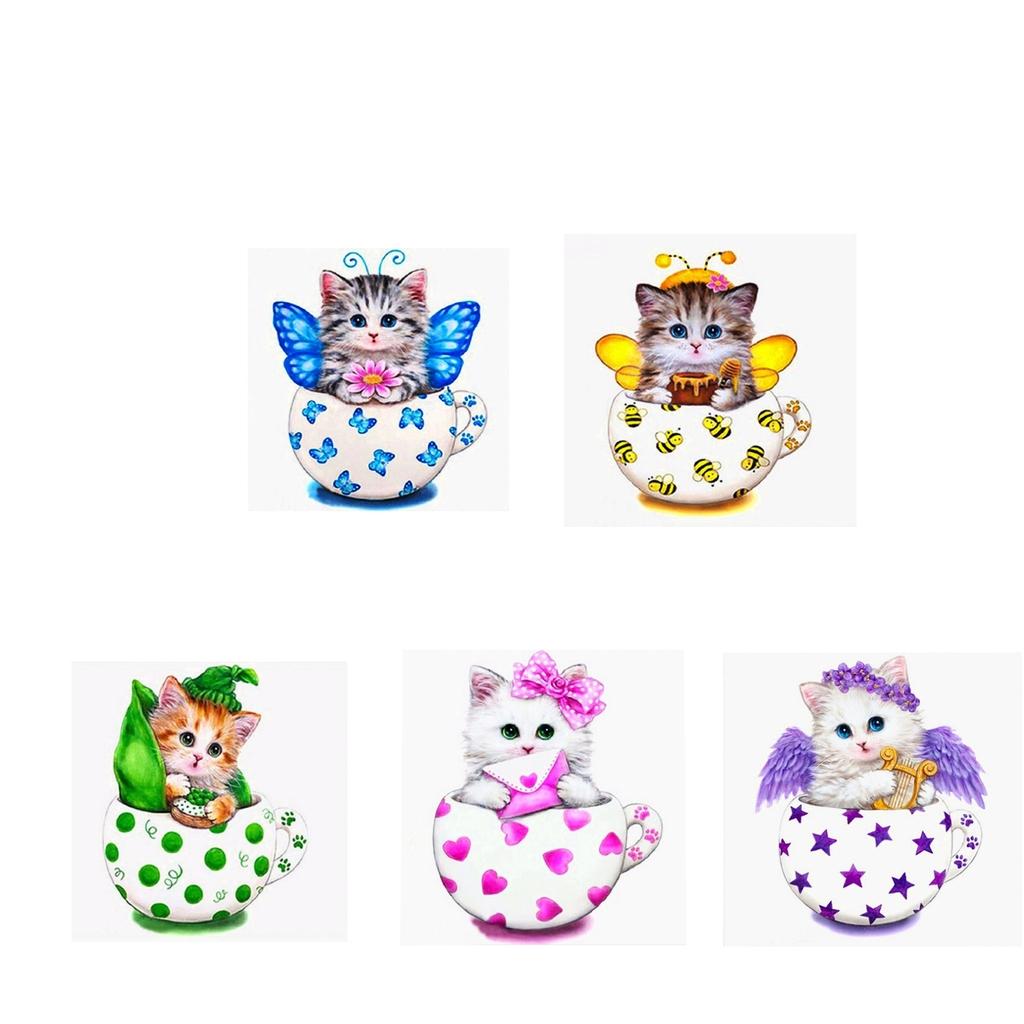 Cartoon Cat DIY 5D Diamond Embroidery Painting Cross Stitch Kit Decor Purple
