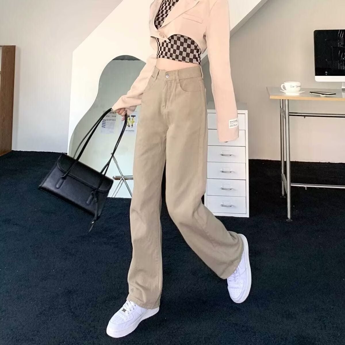 Quần Kaki Jean Nữ Ống Rộng Lưng Cao Dáng Suông Phong Cách Ulzzang Cực Chất Màu Nude Trơn 3 size SML 522