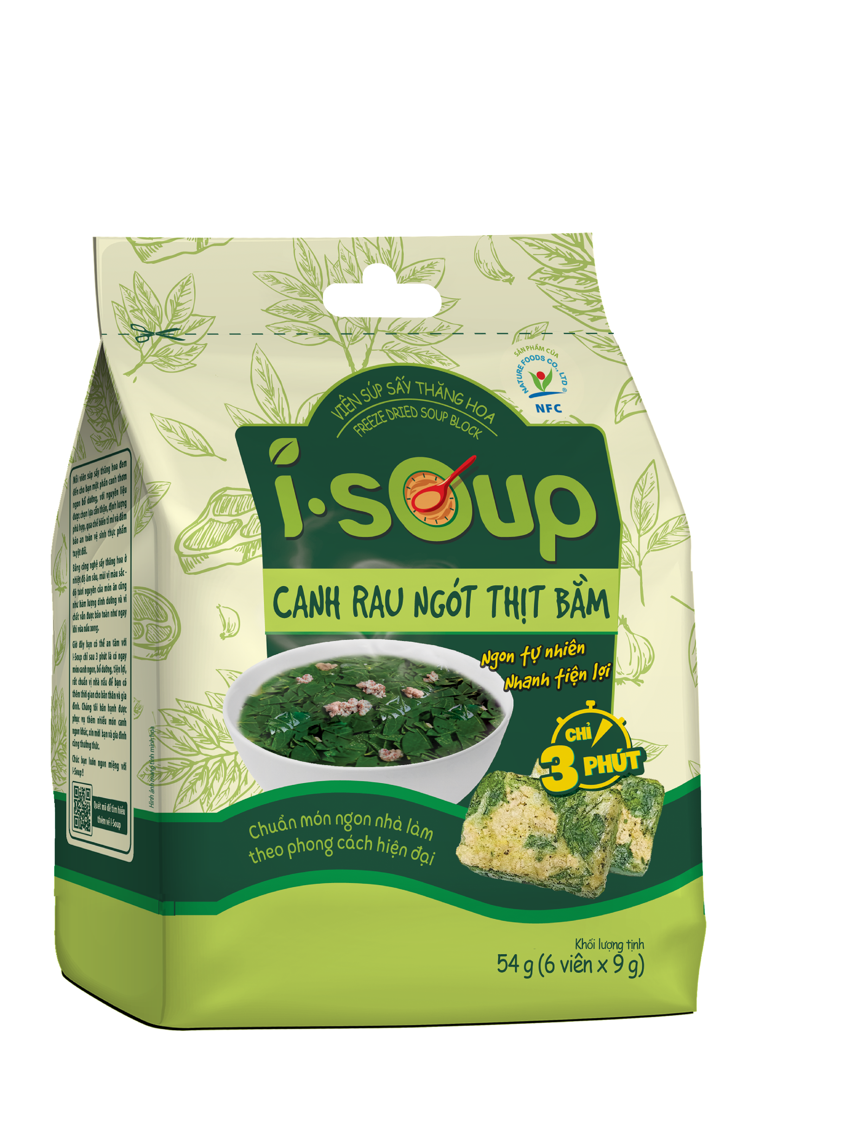 Canh Rau Ngót Thịt Bằm Ăn Liền I-Soup 54g 06 viên