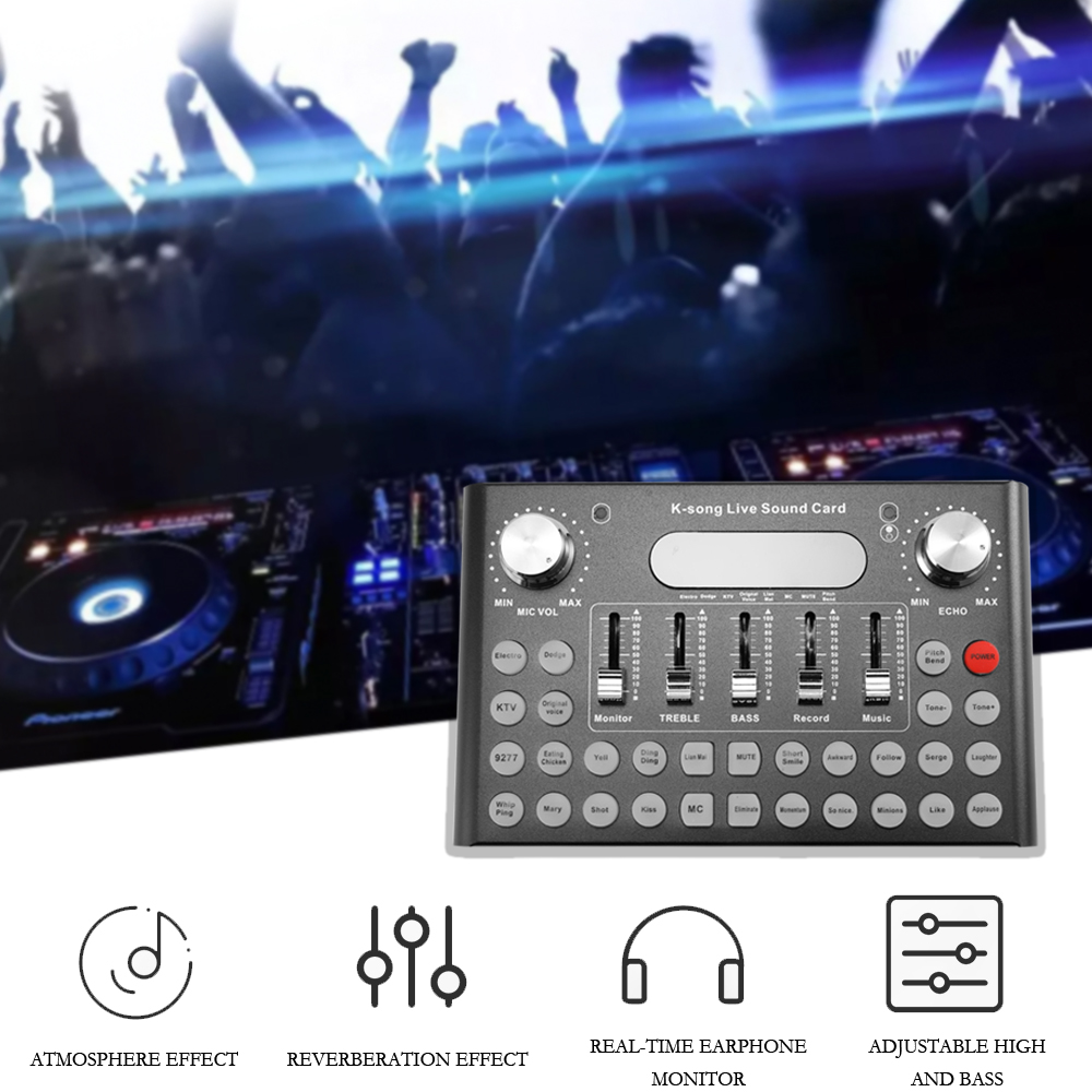 Bộ chỉnh âm kèm Micrô chuyên nghiệp ,Tai nghe USB K-song Live Sound Card F007 để kết nối điện thoại, giải trí tại nhà - Đỏ