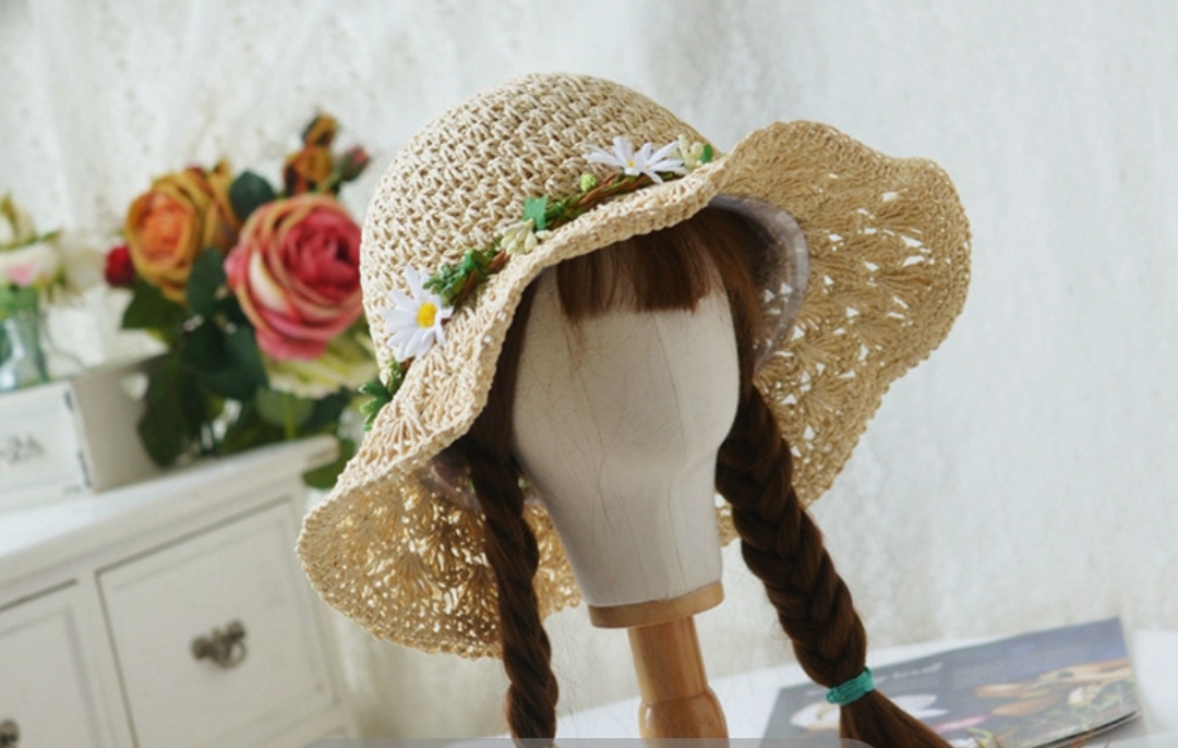Mũ rộng vành nón đi biển rộng vành nữ đẹp gấp gọn cói viền hoa quyến rũ dona22041802