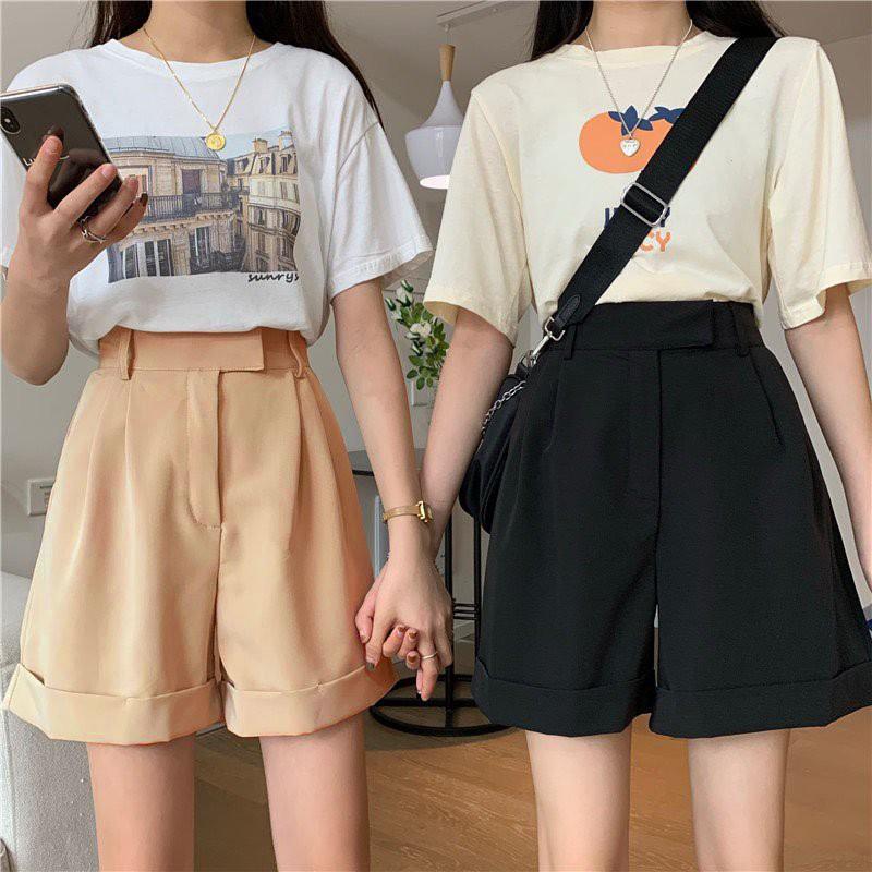 Quần Shorts Cạp Siêu Cao Ông Rộng Chất UMi Phong Cách Hàn Quốc