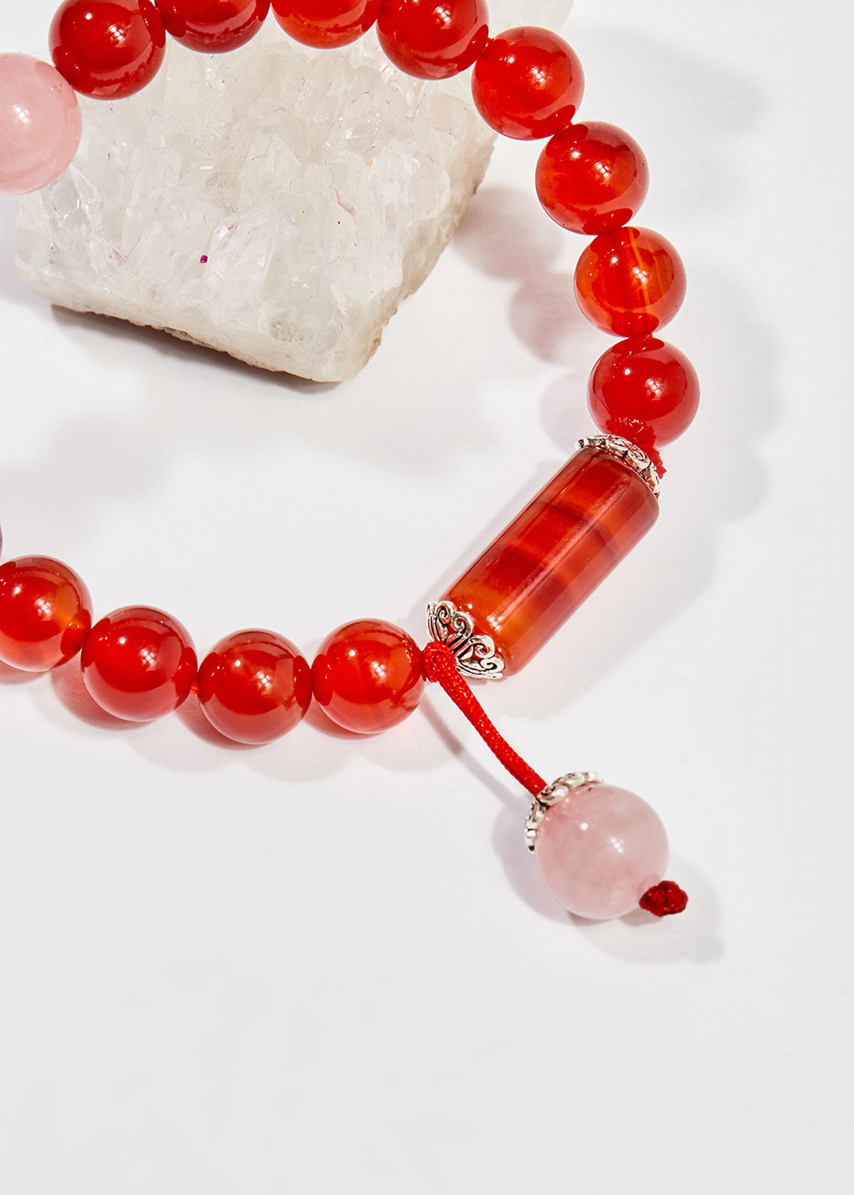 Vòng tay phong thủy nữ đá mã não đỏ mix thạch anh hồng 8mm mệnh hỏa , thổ - Ngọc Quý Gemstones