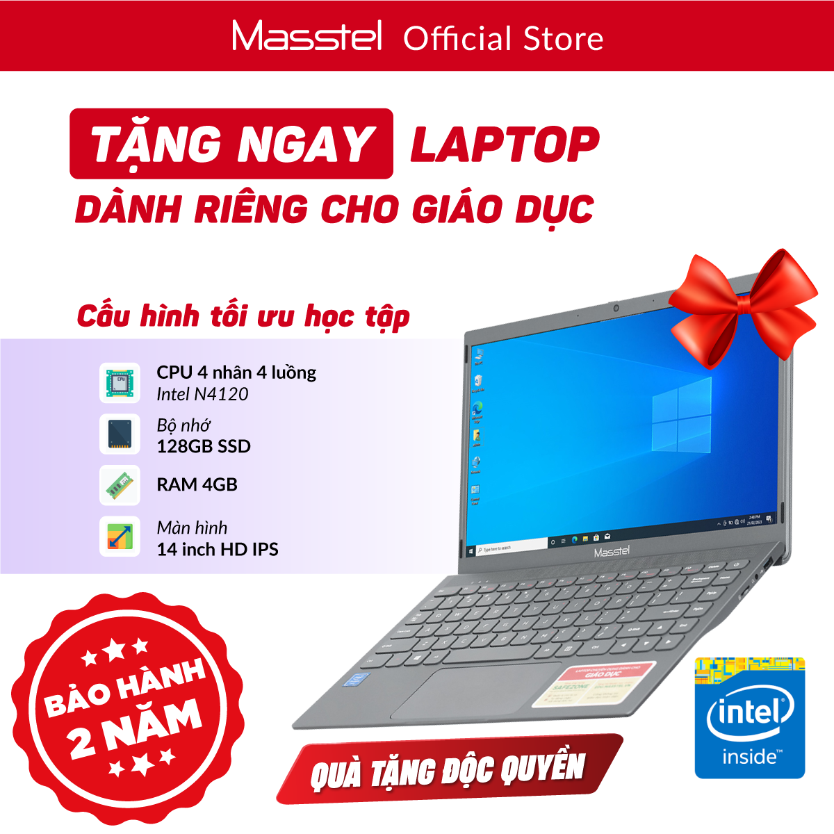 Laptop Giáo dục Masstel E140 - Khoá học Toán - Tiếng Việt - Tiếng Anh từ lớp 1 đến lớp 5 - Bảo hành 12 tháng