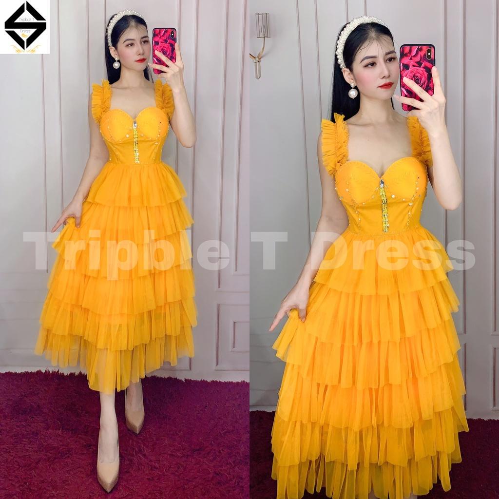 Đầm xoè dự tiệc xếp tầng kết cườm ngực cúp bra TRIPBLE T DRESS -Size M/L - MS160V