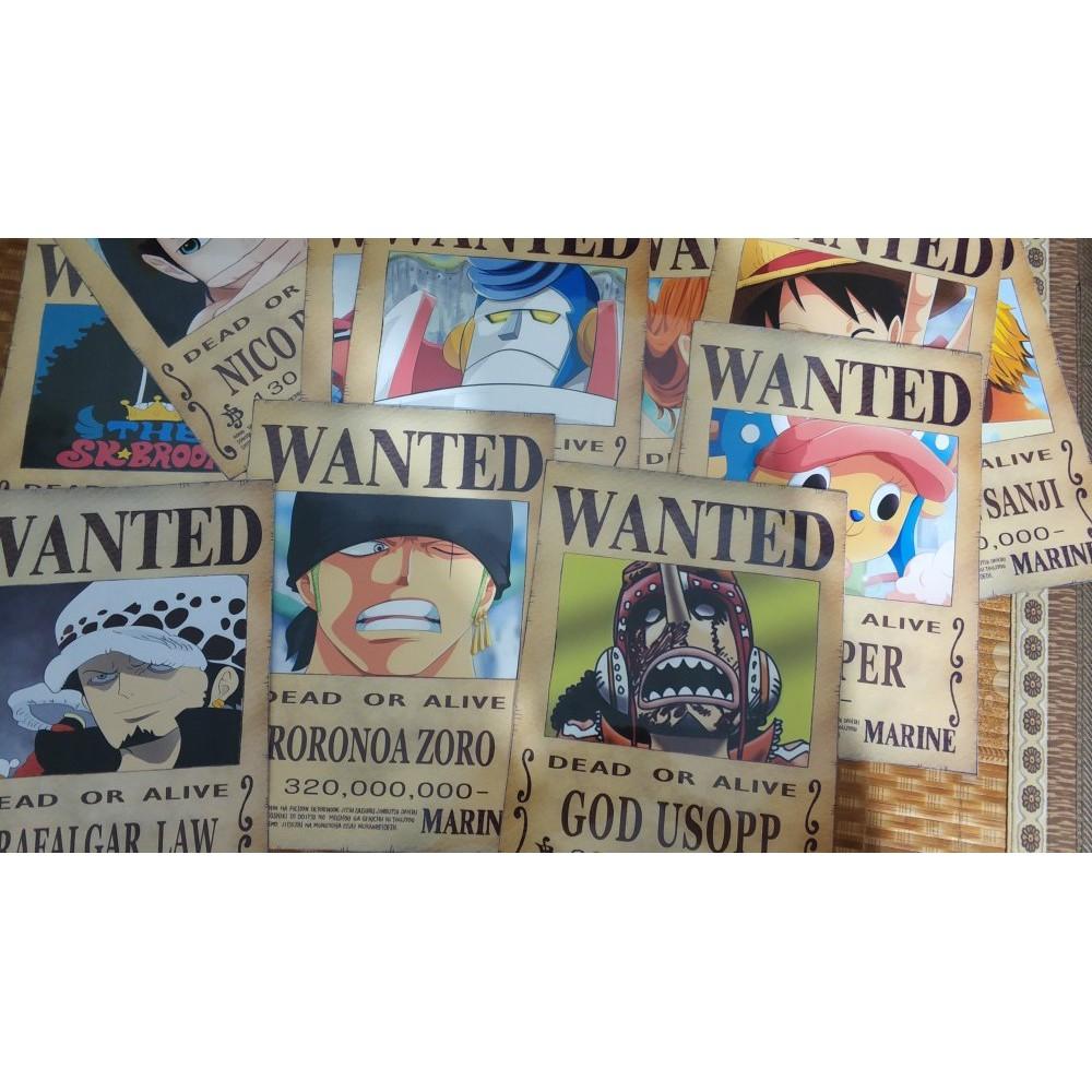 Bộ 10 tấm truy nã băng Mũ rơm - onepiece wanted poster size A4, A5, A6