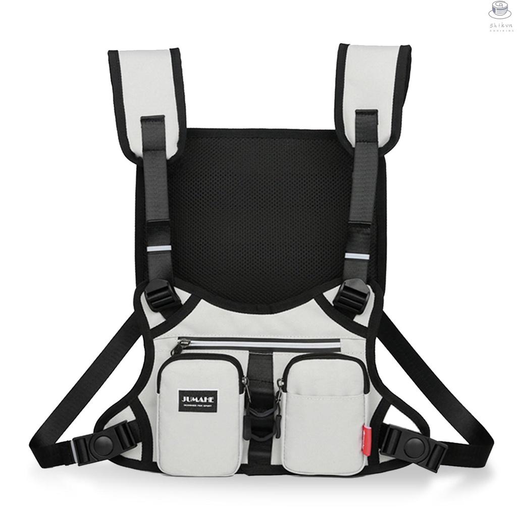 Reflective Running Vest Breathable Outdoor Sports Night Safety Vest Waistcoat Chest Pack for Running Fishing Hiking Climbing