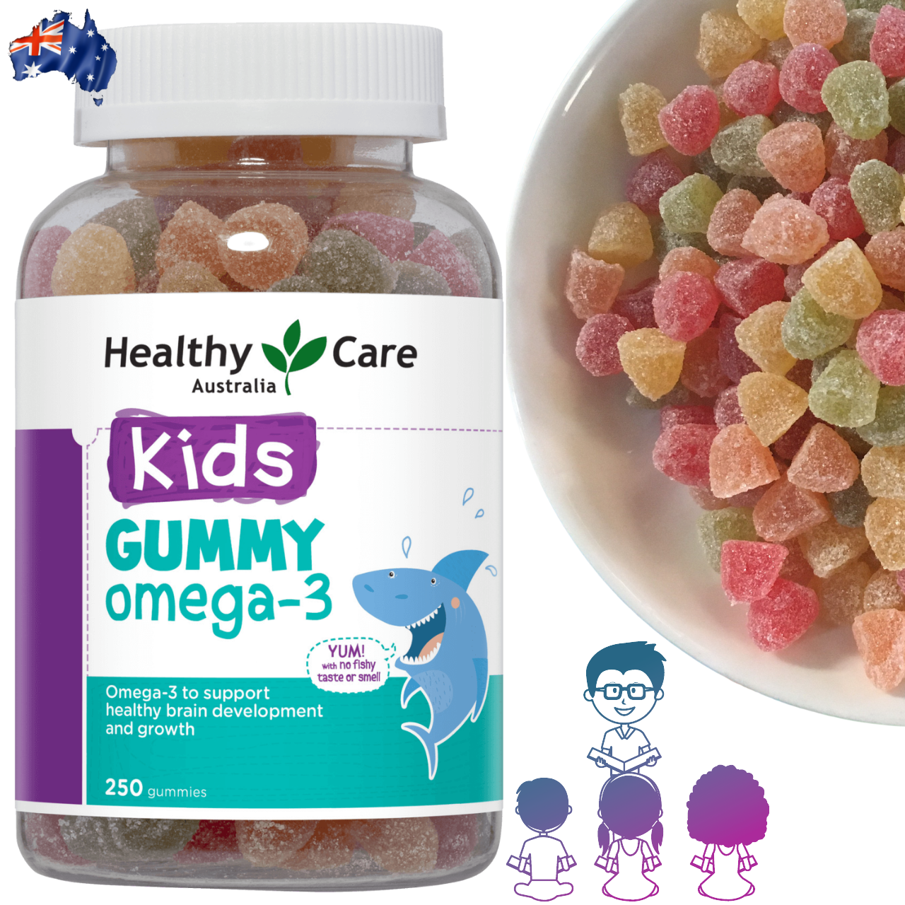 Omega 3 cho bé Healthy Care Kids Gummy Hỗ trợ phát triển trí tuệ toàn diện, tăng cường thị lực, Giúp bé học tập và ghi nhớ tốt hơn - Massel Official