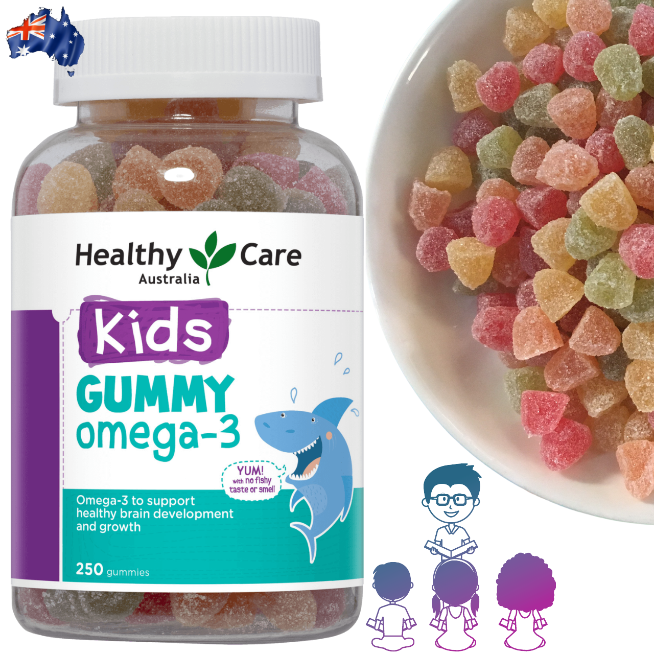 Omega 3 cho bé Healthy Care Kids Gummy Hỗ trợ phát triển trí tuệ toàn diện, tăng cường thị lực, Giúp bé học tập và ghi nhớ tốt hơn (dạng kẹo) - Massel Official