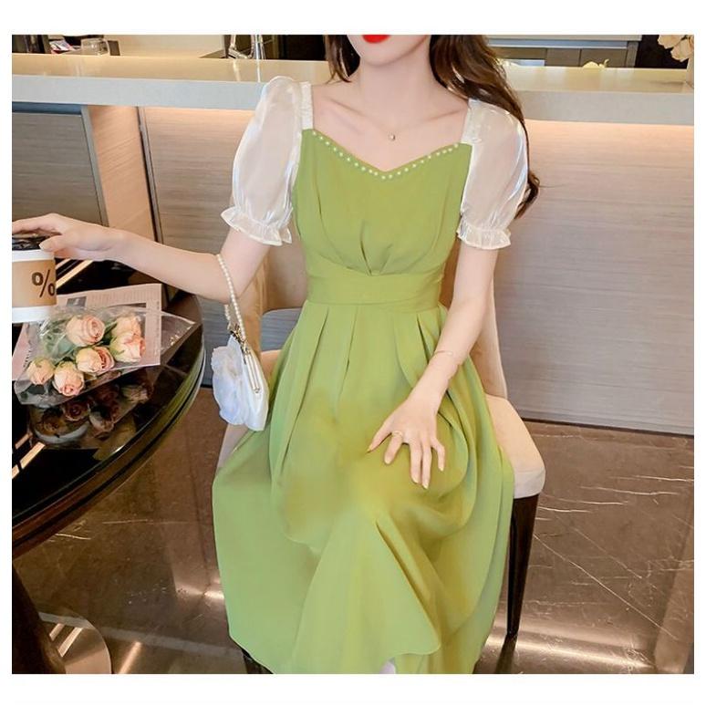 ĐẦM XÒE CỔ HẠT TAY PHỐI LỤA TƠ CAO CẤP